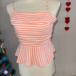 Striped Peplum Top - Orange and White